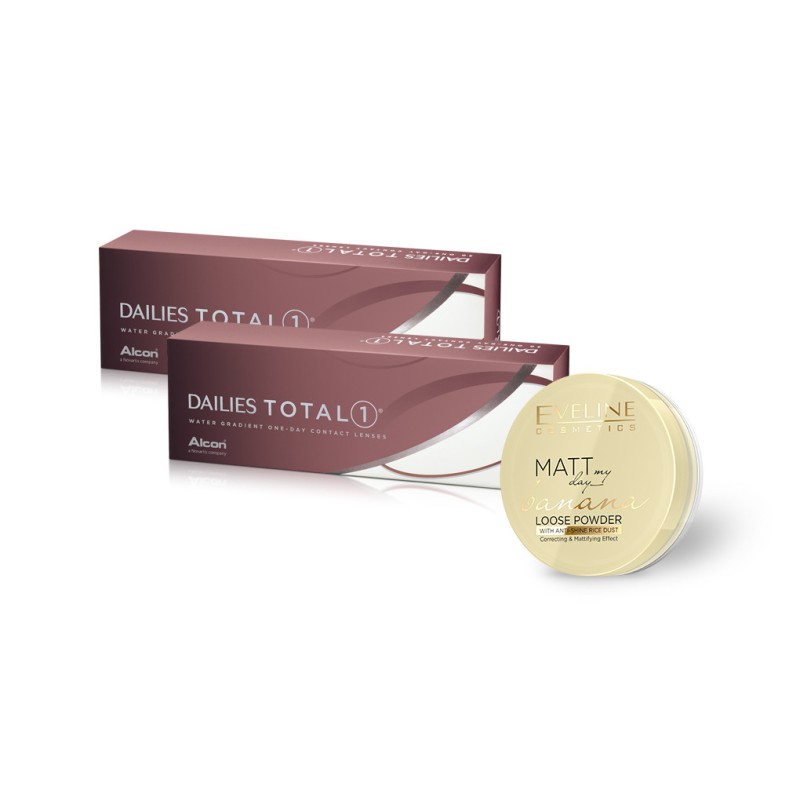 2x Dailies Total 1 - 60 soczewek - Puder Eveline Cosmetics Matt GRATIS 2x Dailies Total 1 - 60 soczewek - Puder Eveline Cosmetics Matt GRATIS