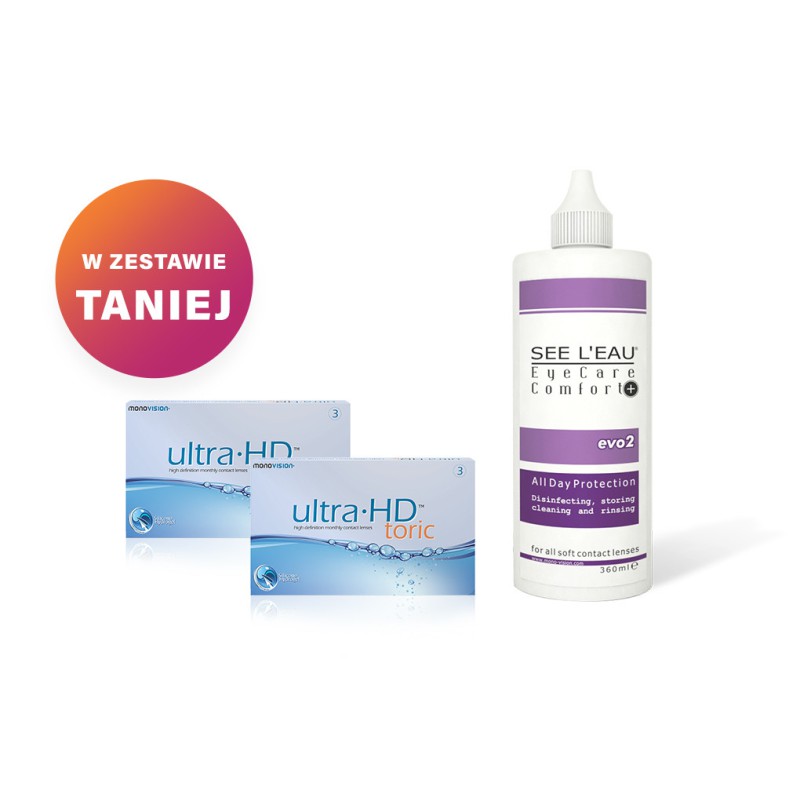 Zestaw 2x Ultra HD Toric + SEE L'EAU EyeCare Comfort+ 360ml Zestaw 2x Ultra HD Toric + SEE L'EAU EyeCare Comfort+ 360ml
