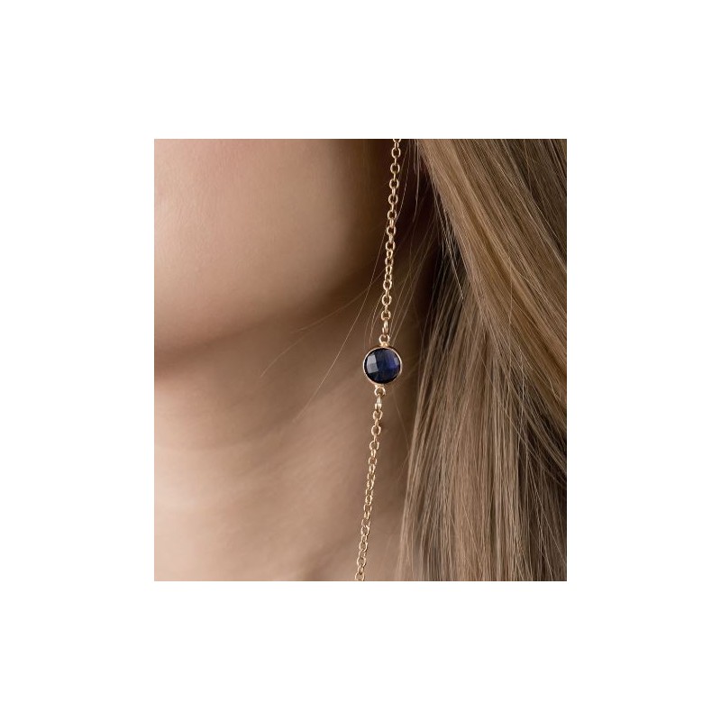 Łańcuszek do okularów oczko niebieskie - złoty