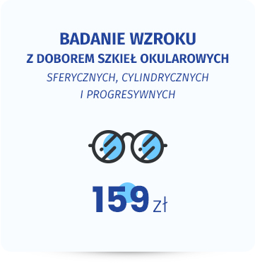 Badanie wzroku z doborem szkieł okularowych: sferycznych, cylindrycznych i progresywnych. 89zł